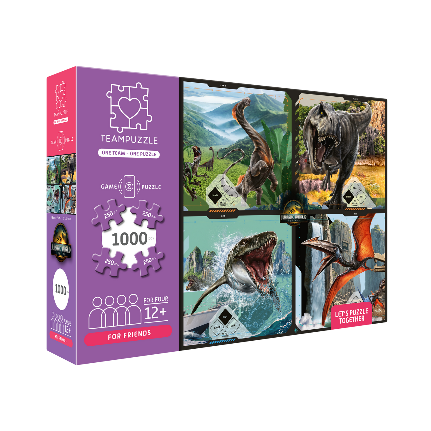TEAMPUZZLE FOR FRIENDS: Jurassic World – 1,000-Piece Team Jigsaw Puzzle – Includes Game App – Ages 12+