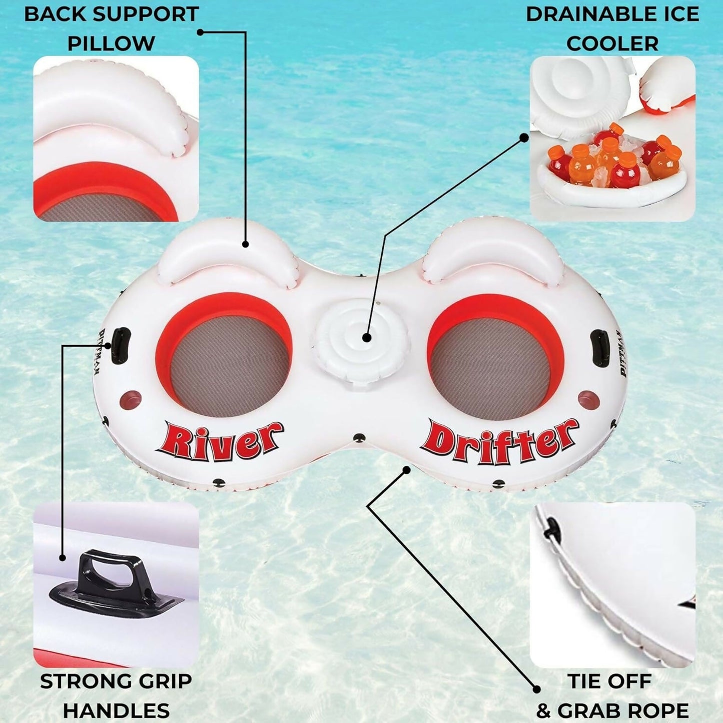 Pittman Outdoors 2-Person River Tube with Built-in Ice Chest