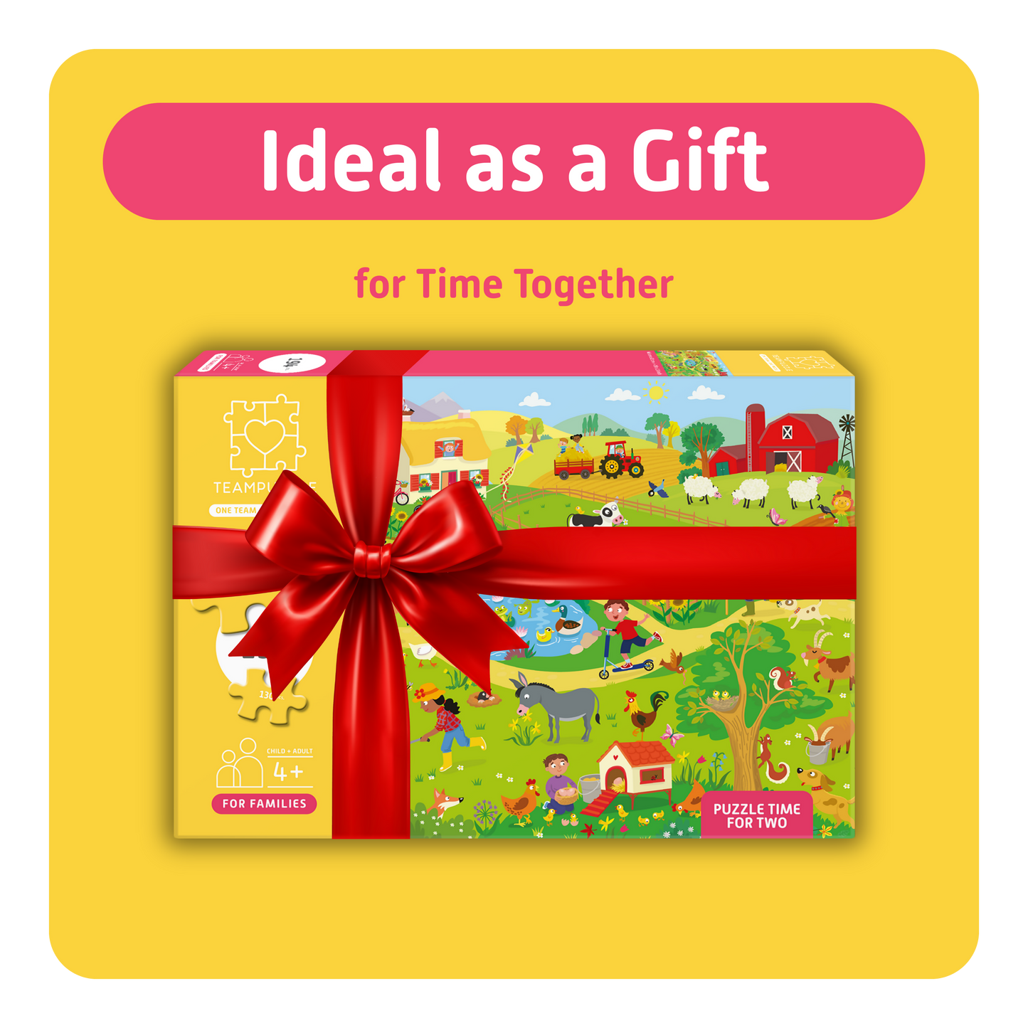 TEAMPUZZLE FOR FAMILIES: On the Farm – 194-Piece Child & Adult Jigsaw Puzzle – Large & Small Puzzle Pieces – Ages 4+