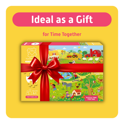 TEAMPUZZLE FOR FAMILIES: On the Farm – 194-Piece Child & Adult Jigsaw Puzzle – Large & Small Puzzle Pieces – Ages 4+