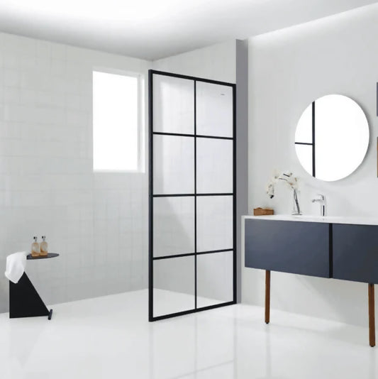 Dreamwerks 40 in. W X 79 in. H Shower Screen in Black with Clear Glass