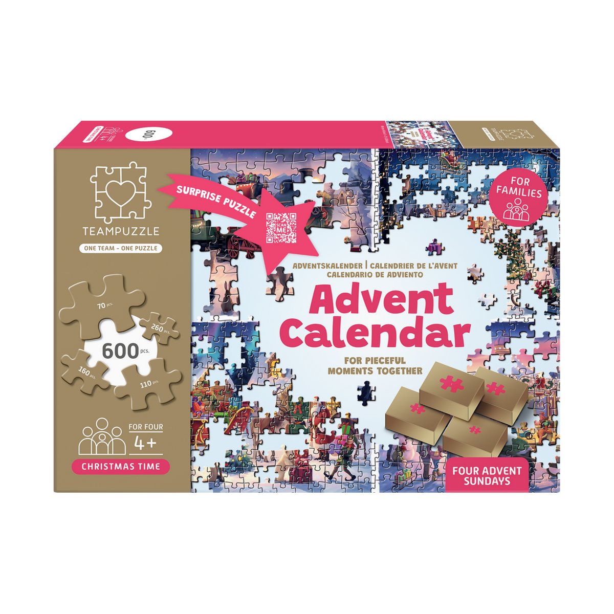 TEAMPUZZLE CHRISTMAS TIME: Christmas Wonderland – 600-Piece Jigsaw Puzzle Advent Calendar – Ages 12+