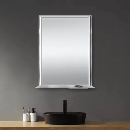 The Allegra 24" W x 32" H Framed LED Mirror with Bluetooth Speaker and Wireless Cell Phone Charger; Available in 3 colors