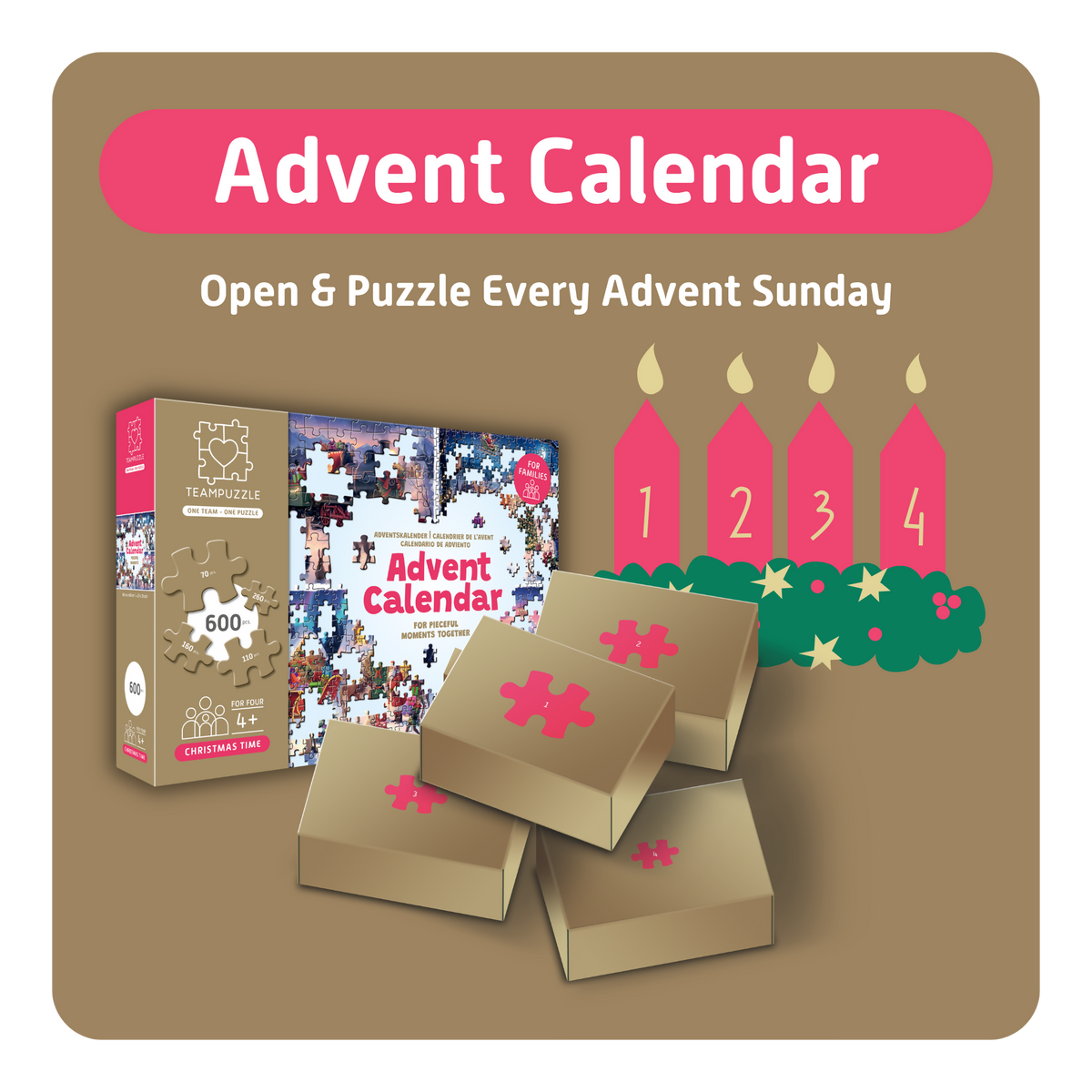 TEAMPUZZLE CHRISTMAS TIME: Christmas Wonderland – 600-Piece Jigsaw Puzzle Advent Calendar – Ages 12+