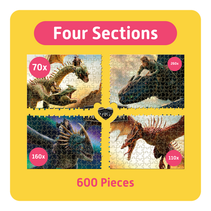 TEAMPUZZLE FOR FAMILIES: How to Train Your Dragon – 600-Piece Family Jigsaw Puzzle – Large & Small Puzzle Pieces – Ages 4+