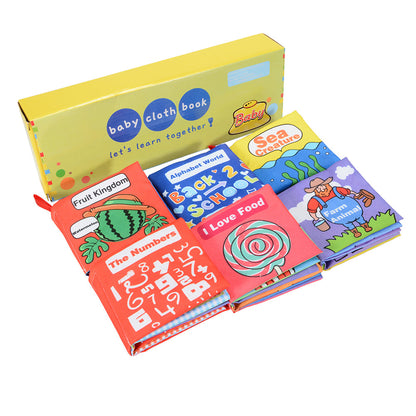 ACEKID 6pcs Crinkle Baby Soft Cloth Book Non-Toxic Early Educational Toys