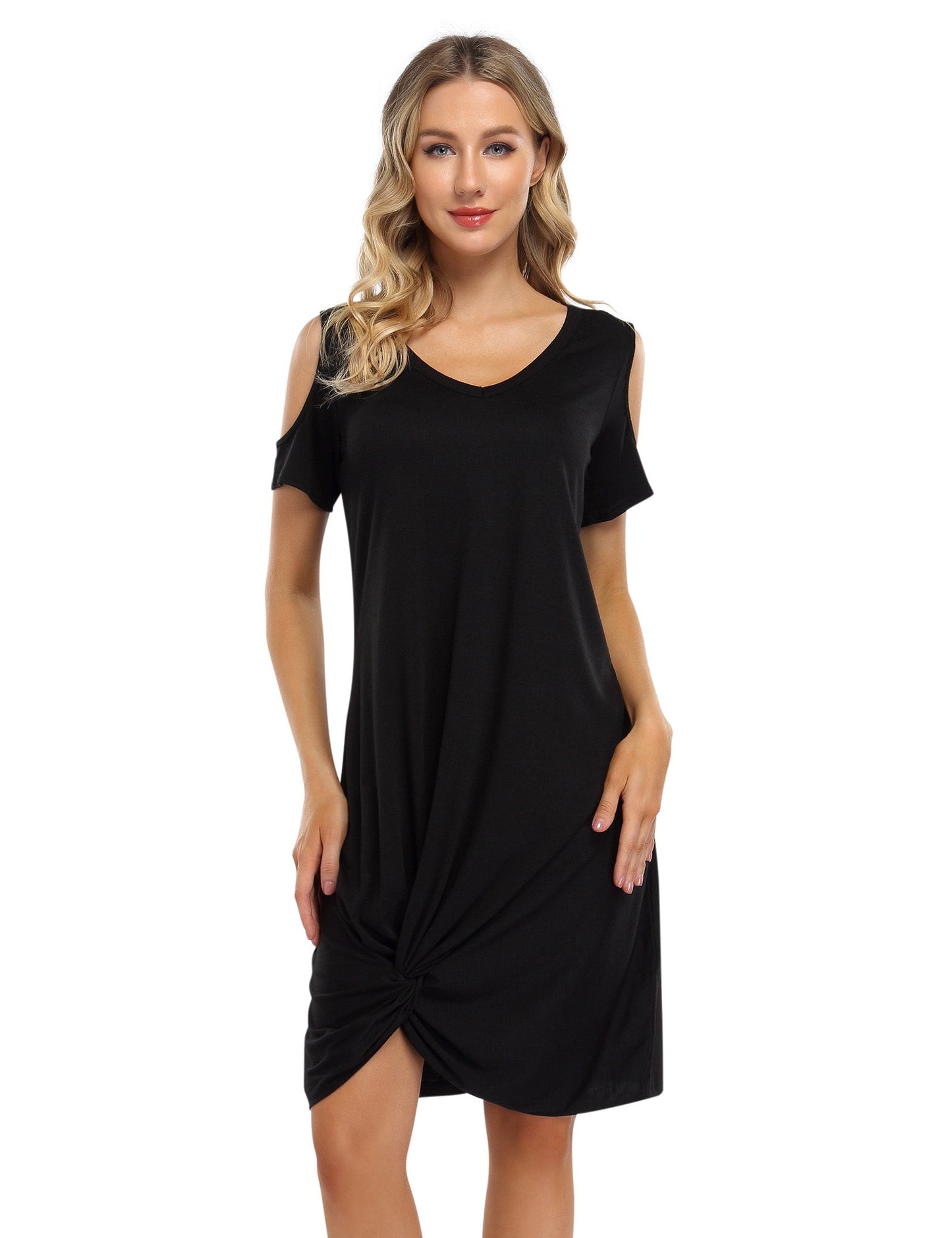 YESFASHION Women's Twist Knot T Shirt Dress Grey