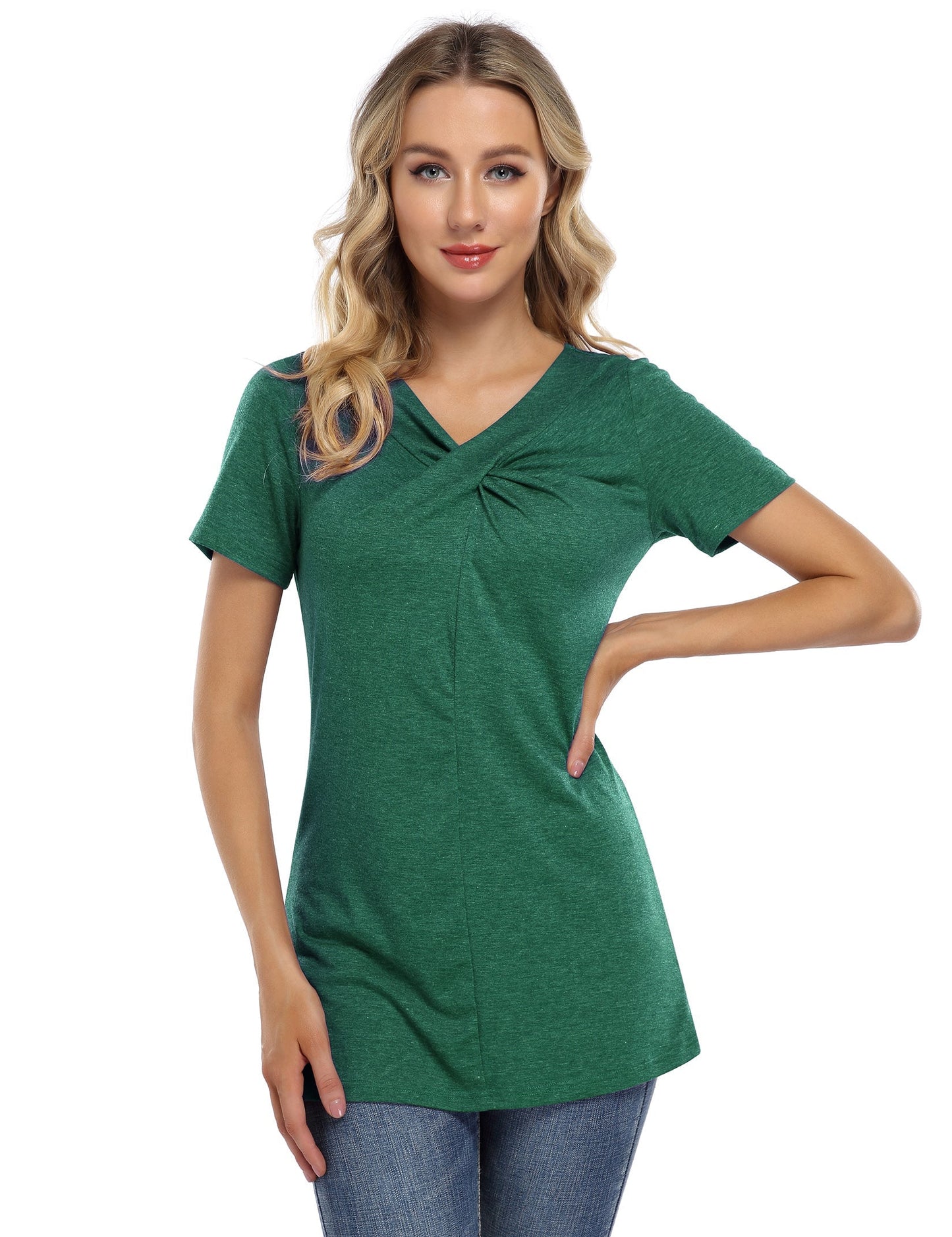CLEARLOVE knot hem tops for women V Neck Blouse Purple
