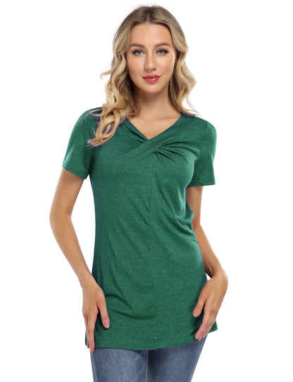 CLEARLOVE knot hem tops for women V Neck Blouse Green