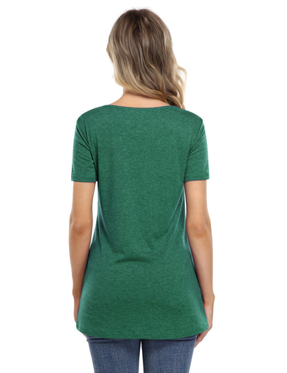 CLEARLOVE knot hem tops for women V Neck Blouse Green