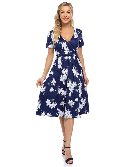 YESFASHION Women's V-neck Casual Dress Green