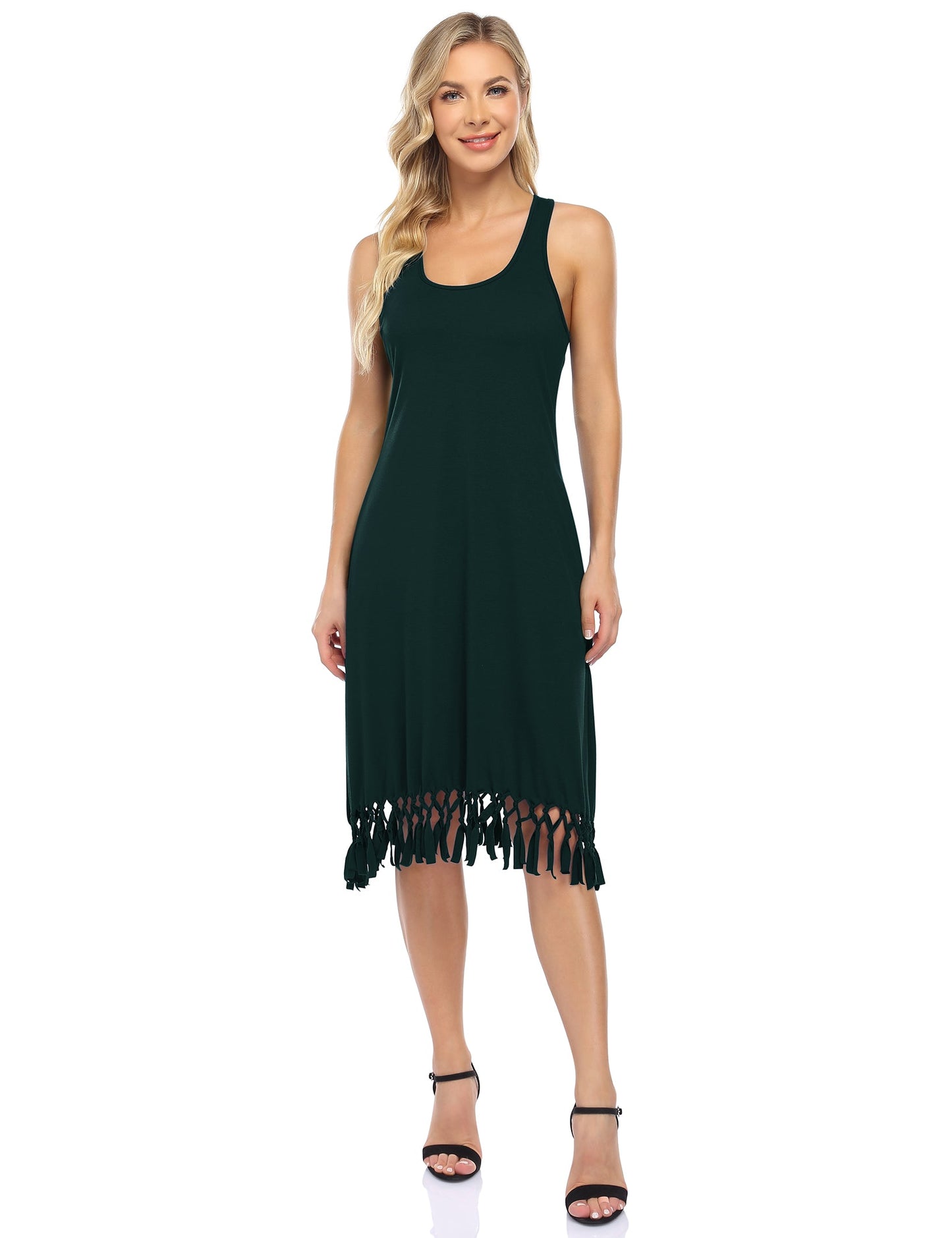 Women Swimsuit Cover Ups Casual Tank Racerback T-Shirt Beach Dress with Pockets