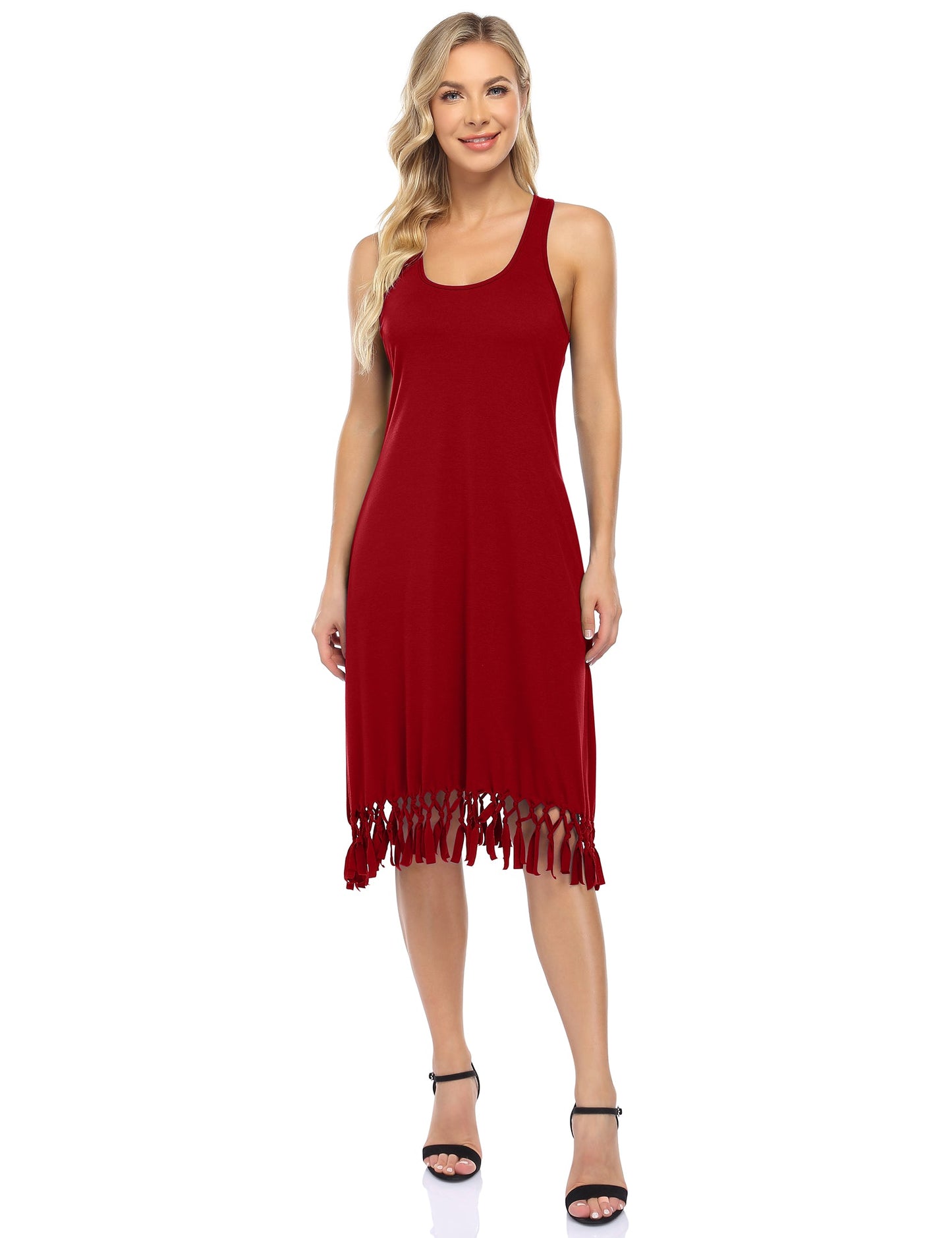 Women Swimsuit Cover Ups Casual Tank Racerback T-Shirt Beach Dress with Pockets