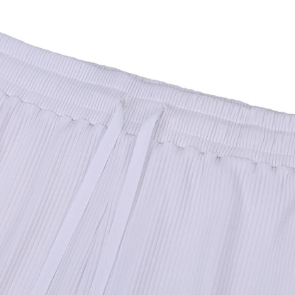 CLEARLOVE Women's Ribbed Elastic Drawstring Beach Shorts Beige