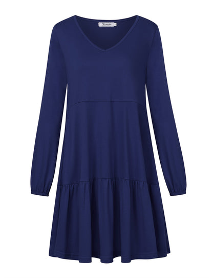 YESFASHION Women's V Neck Layered Dress Long Sleeve Dress