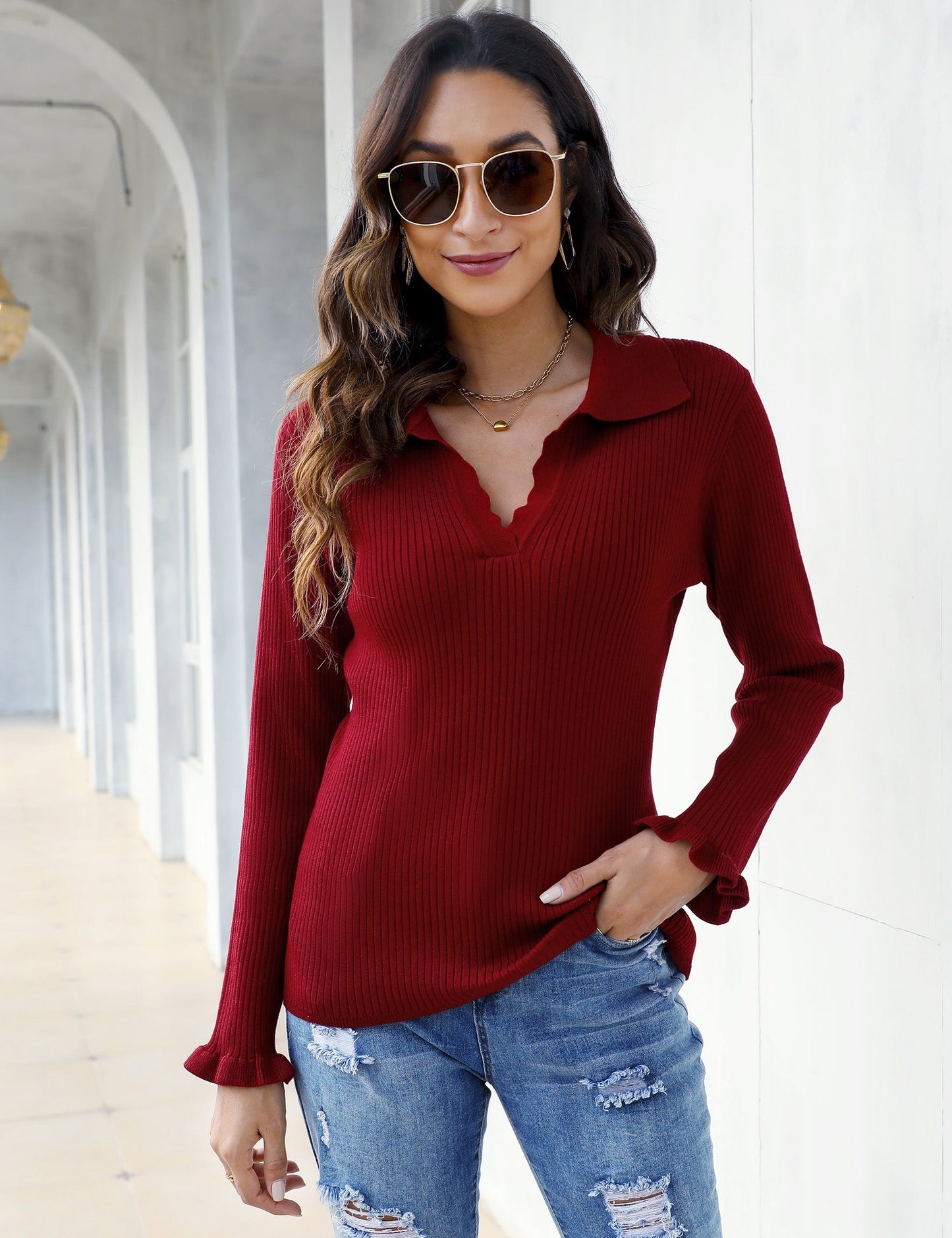 CLEARLOVE Women's Off Shoulder Top Long Sleeve T-Shirt Blue