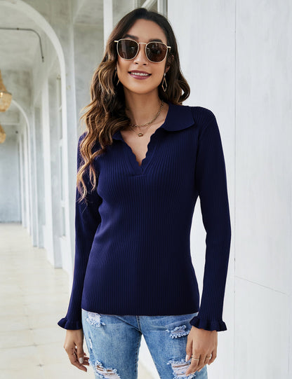 CLEARLOVE Women's Off Shoulder Top Long Sleeve T-Shirt Blue