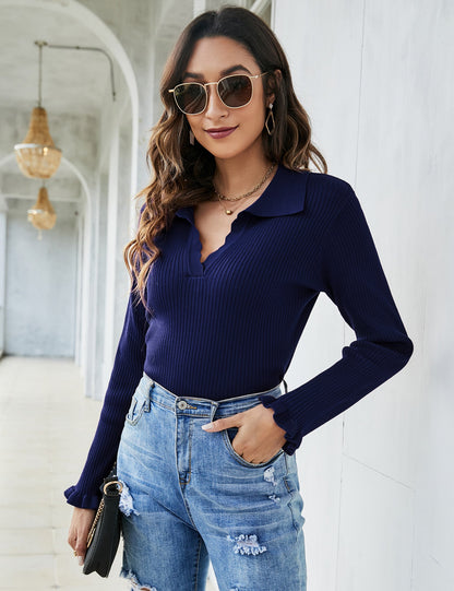 CLEARLOVE Women's Off Shoulder Top Long Sleeve T-Shirt Blue