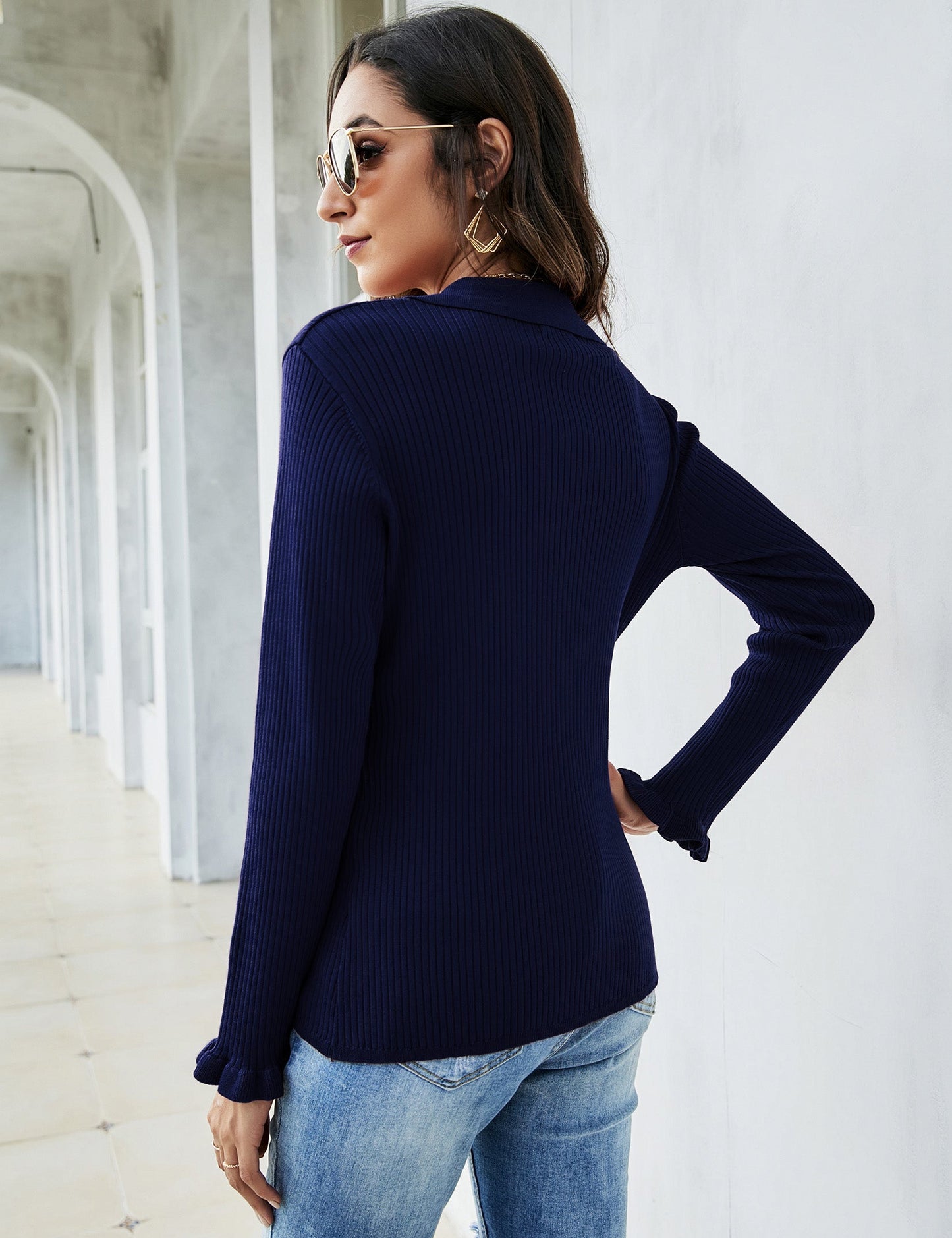CLEARLOVE Women's Off Shoulder Top Long Sleeve T-Shirt Blue
