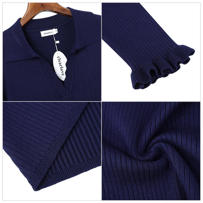 CLEARLOVE Women's Off Shoulder Top Long Sleeve T-Shirt Blue
