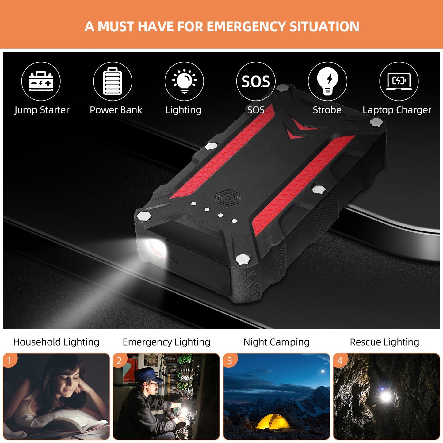 GARVEE Portable Jump Starter Battery Pack 12V Motorcycle Car Emergency Battery Booster Pack