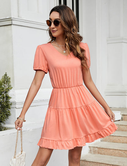 YESFASHION Women's Ruffled Mini Dress Green