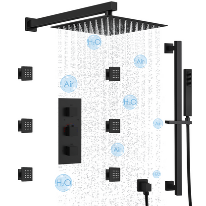 RelaxaJet 12" High-Pressure Rainfall Shower Faucet with Handheld Spray, Wall Mount, Rough in-Valve