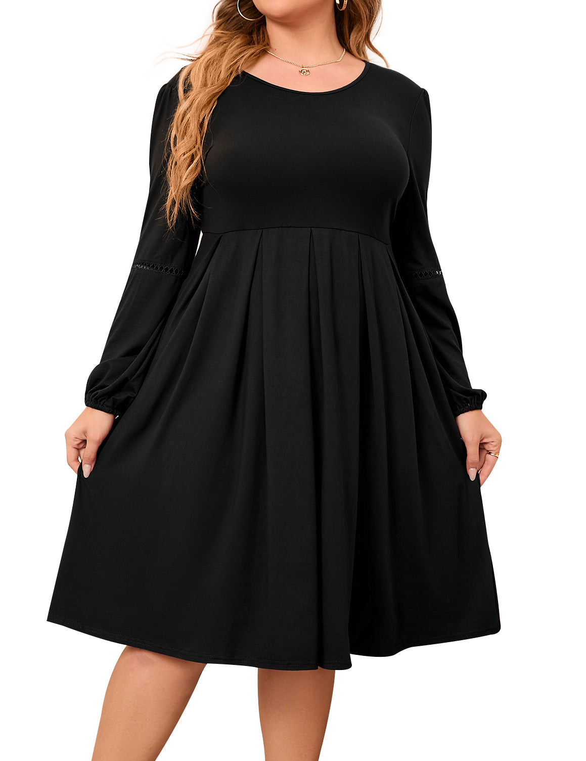 Women's Plus Size Lantern Long Sleeve Dress with Pockets