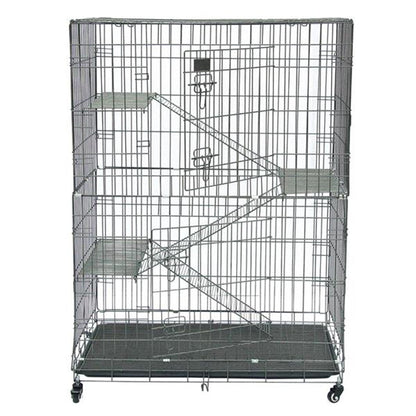 BEESCLOVER Pet Wire Cage Folding Game Fence Portability Cat Nest with Climbing Ladder Silver