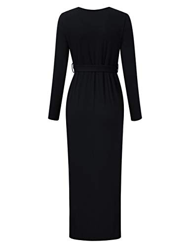 Maternity Dress Women's Casual Round Neck Front Slit High Low Maxi Dress with Belt