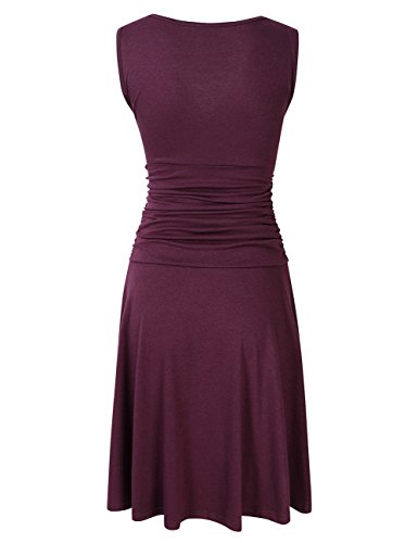 Women V Neck Sleeveless Crossover Wrap Ruched Waist Slimming Swing Cocktail Dress