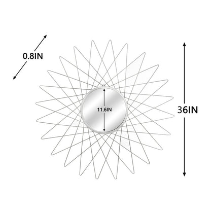 RONSHIN Round Mirror with Radial Triangle Edge Decorative Mirror 90.17*2*90.17cm Silver