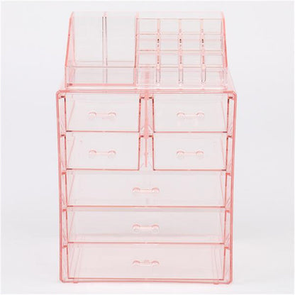 RONSHIN 2pcs Makeup Organizer Cosmetic Storage Drawers Pink