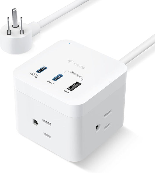 GONEO Power Strip with USB C Ports - 30W High-Speed Charging Station with 3 Outlets, 2 USB C Ports for iPhone 14/13 Series, 5 ft Extension Cord, Travel Home Office Cruise Essential