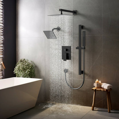DualJetSpa 10" High-Pressure Rainfall Shower Faucet with Handheld Spray, Wall Mount, Rough in-Valve