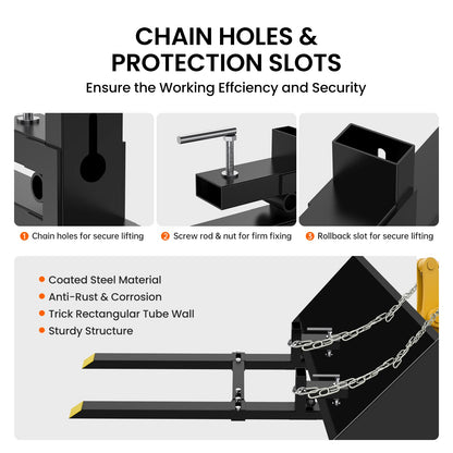 WHIZMAX 4000lbs Clamp on Pallet Forks 60 inch Heavy Duty with Adjustable Stabilizer Bar for Loader Bucket Skidsteer Tractor