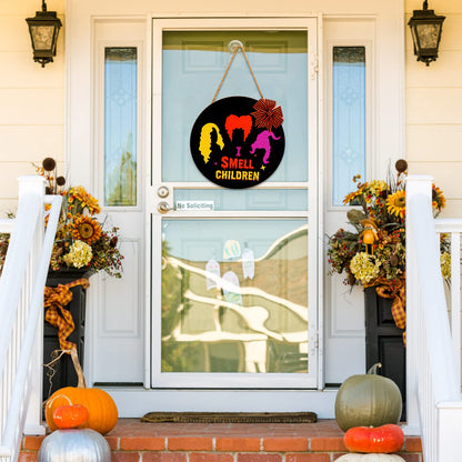 CYNDIE 12"Halloween Door Sign I Smell Children Wooden Black