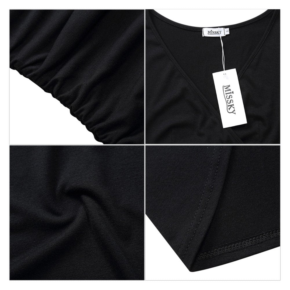 Women V Neck Sleeveless Crossover Wrap Ruched Waist Slimming Swing Cocktail Dress