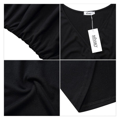 Women V Neck Sleeveless Crossover Wrap Ruched Waist Slimming Swing Cocktail Dress