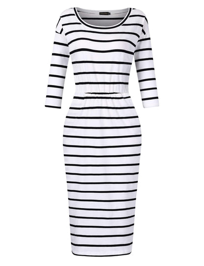Women's 3/4 Sleeve Round Neck Hips-Wrapped Casual Office Pencil Dress