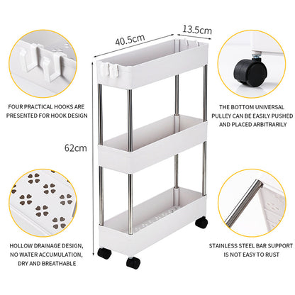 RONSHIN 3-layer Storage Cart Ultra Thin Mobile Multi-function Slim White