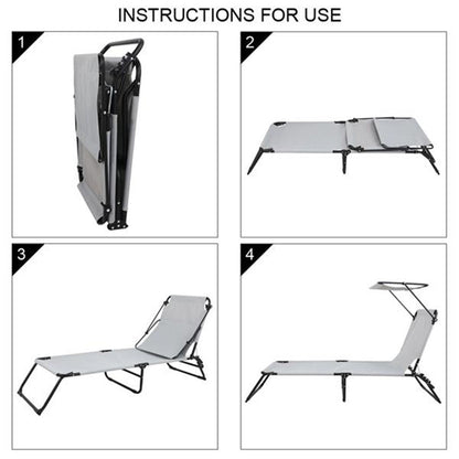 ALICIAN Outdoor Foldable Triple Folding Bed with Head Canopy Grey