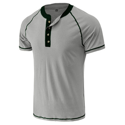 YESFASHION Men Shirt Henley Color Matching T-shirt