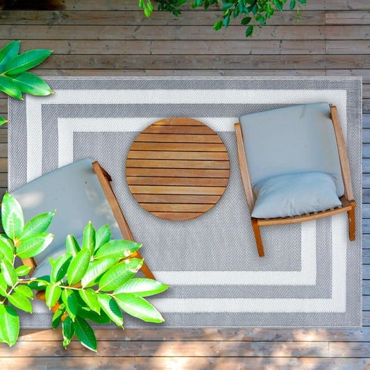 Playa Outdoor Rug - Crease-Free Recycled Plastic Floor Mat for Patio, Camping, Beach, Balcony, Porch, Deck - Weather, Water, Stain, Lightweight, Fade and UV Resistant - Paris- Gray & White (5'x7')