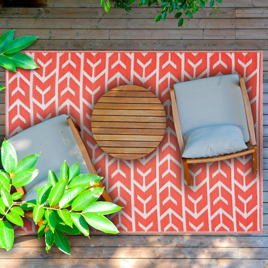 Playa Outdoor Rug - Crease-Free Recycled Plastic Floor Mat for Patio, Camping, Beach, Balcony, Porch, Deck - Weather, Water, Stain, Lightweight, Fade and UV Resistant - Amsterdam- Orange & White (4'x6')