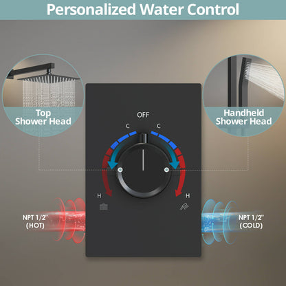 RainfallCascade 10” High-Pressure Shower Faucet, Wall Mount, Rough in-Valve, 2.5 GPM