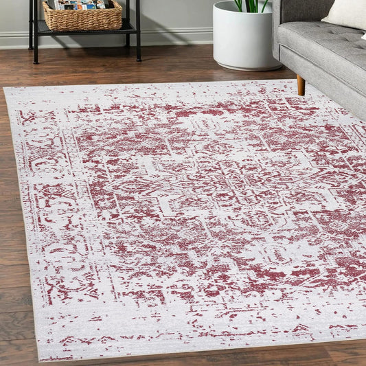 Playa Rug Machine Washable Area Rug With Non Slip Backing - Stain Resistant - Eco Friendly - Family and Pet Friendly - Himalayas Traditional Floral Abstract Burgundy&Creme Design 5'4''x8'