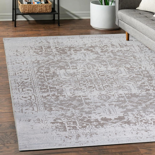 Playa Rug Machine Washable Area Rug With Non Slip Backing - Stain Resistant - Eco Friendly - Family and Pet Friendly - Himalayas Traditional Floral Abstract Beige&Creme Design 5'8''x9'