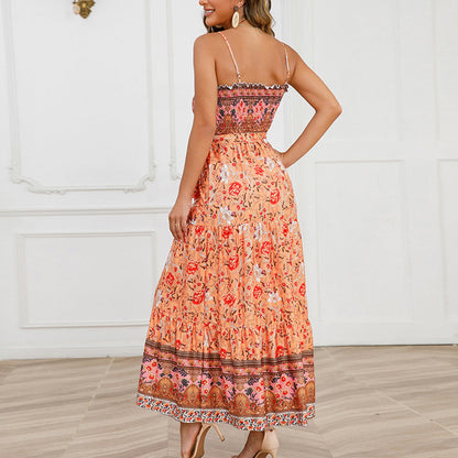 YESFASHION Women Summer Belted Floral Dress