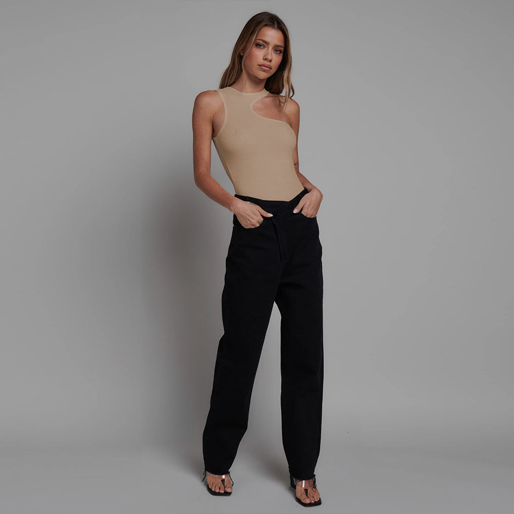 YESFASHION Sexy Halter Neck Cut Out Slanted Shoulder Tank Tops